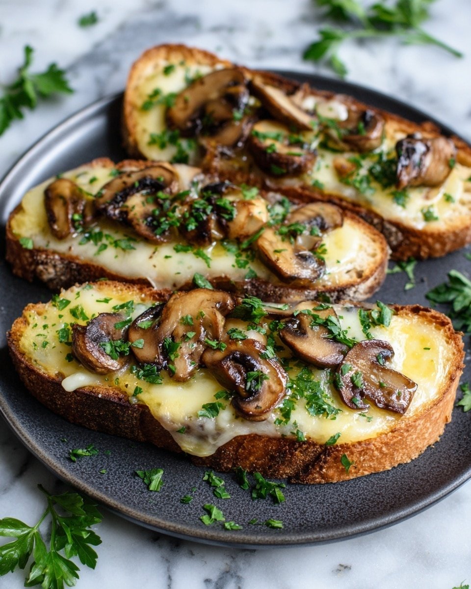 Gourmet Cheesy Mushroom and Garlic Toasts Recipe - Recipe Image — Gourmet Cheesy Mushroom and Garlic Toasts, cheesy mushroom toasts, garlic mushroom appetizer, gourmet mushroom bruschetta, easy cheesy toasts