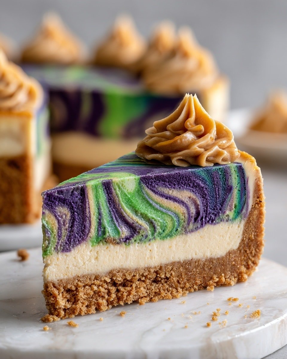 Polyjuice Potion Swirl Cheesecake Recipe - Recipe Image — Polyjuice Potion Swirl Cheesecake, magical themed cheesecake recipe, colorful swirl cheesecake, Halloween themed desserts, creative cheesecake ideas