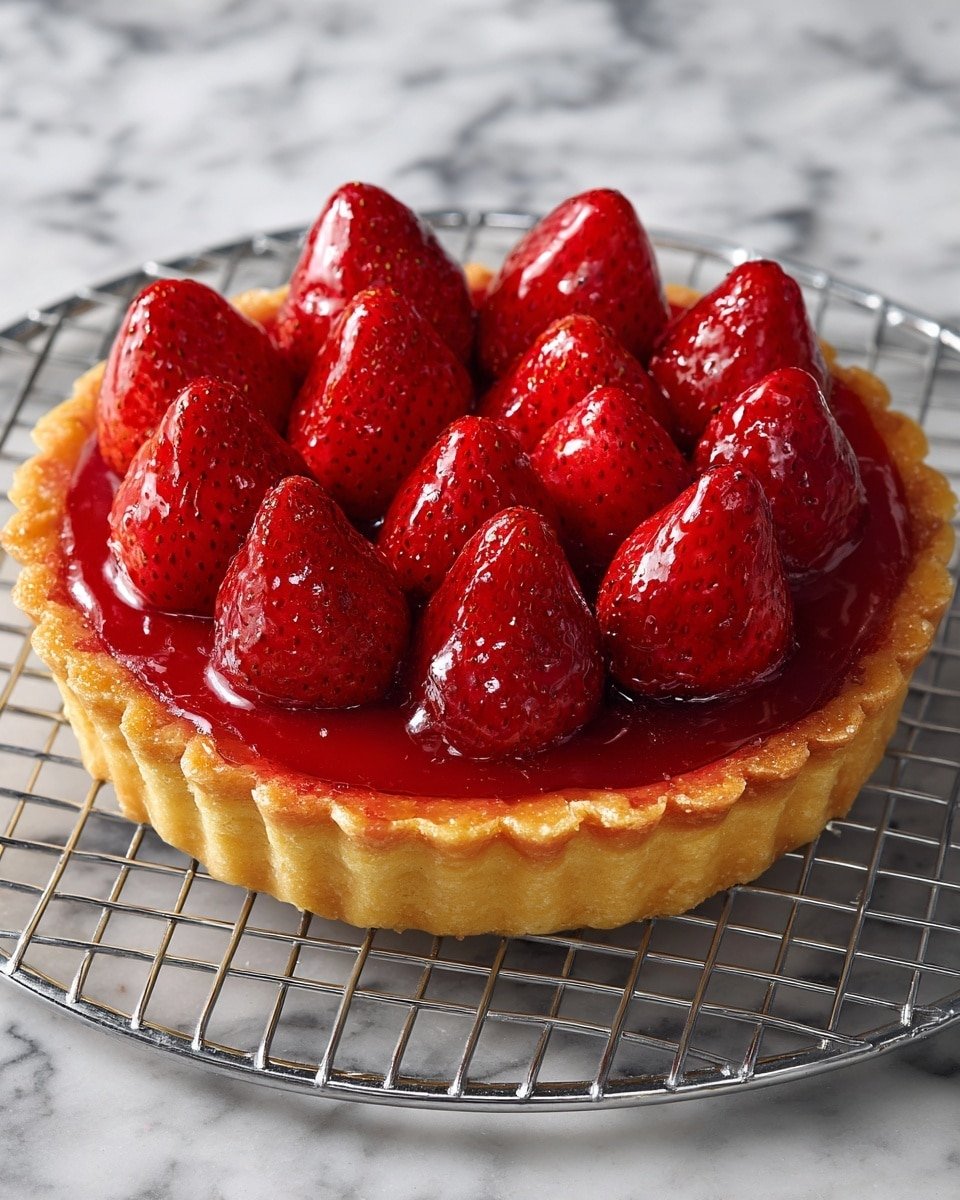 Glazed Fresh Strawberry Tart Recipe - Recipe Image — Glazed Fresh Strawberry Tart, strawberry tart dessert, easy fruit tart recipe, homemade strawberry tart, elegant summer pastry