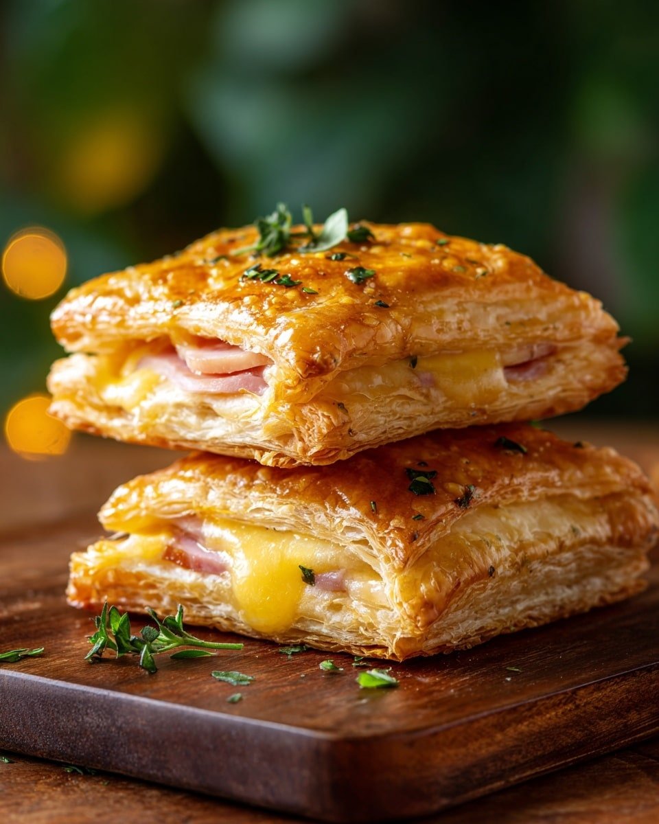 Ham and Cheese Puff Pastry Pockets Recipe - Recipe Image — Ham and Cheese Puff Pastry Pockets, savory puff pastry snacks, easy ham and cheese appetizer, flaky pastry bites, quick lunch ideas with ham and cheese