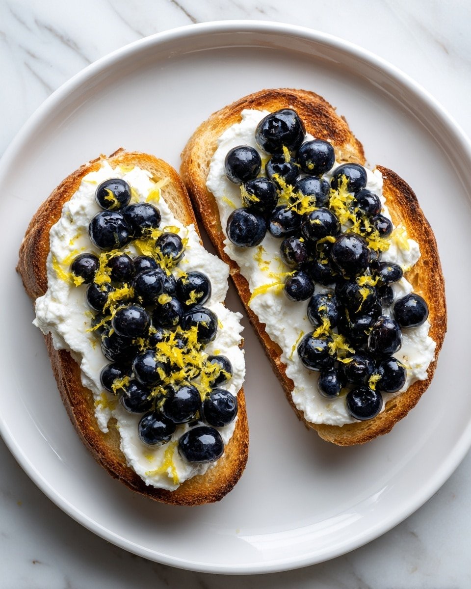 Lemon Blueberry Ricotta Toast With Honey Recipe - Recipe Image — Lemon Blueberry Ricotta Toast With Honey, healthy blueberry toast, easy breakfast ideas, quick brunch recipe, citrus fruit ricotta toast