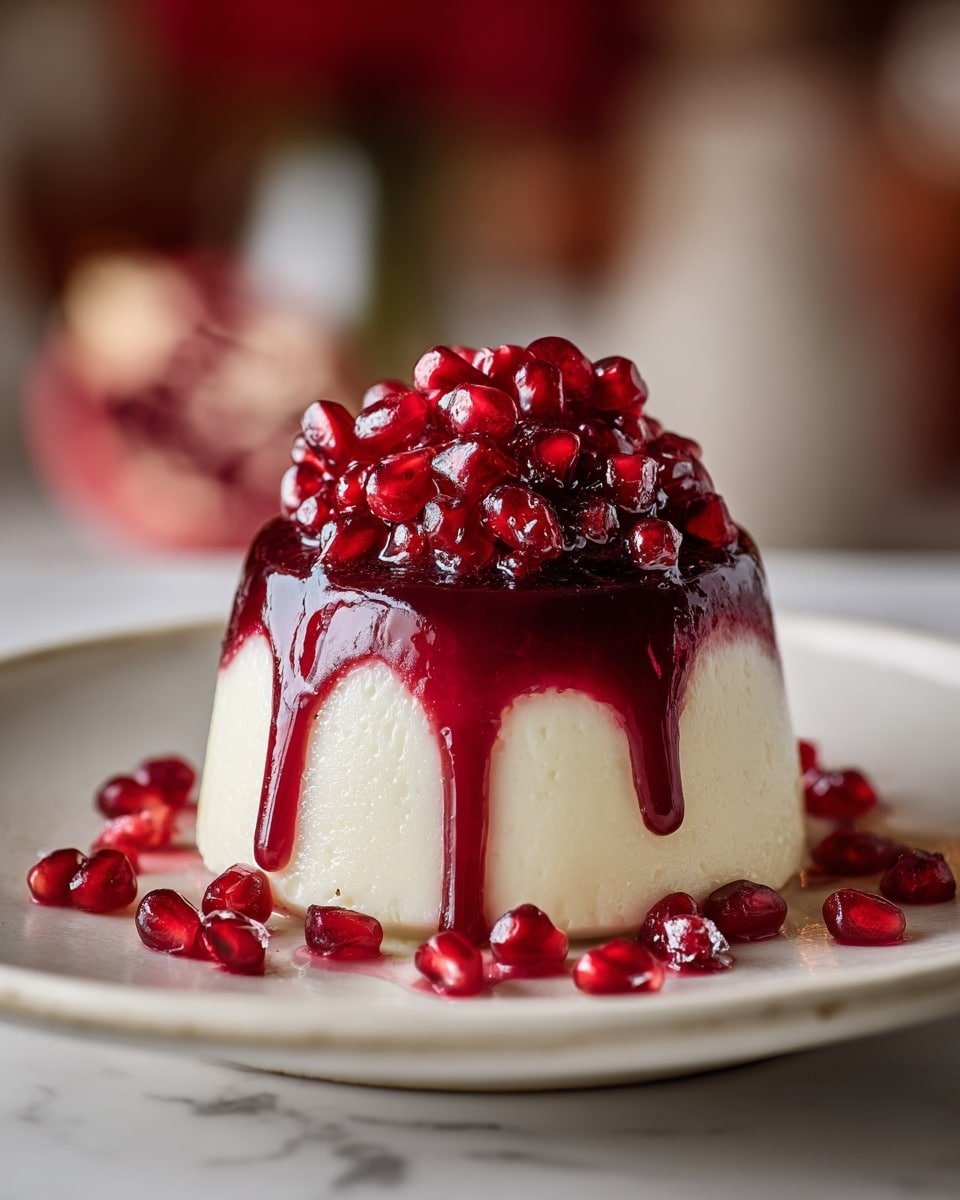 Glossy Pomegranate Mousse Dome with Chocolate Shell Recipe - Recipe Image — Glossy Pomegranate Mousse Dome with Chocolate Shell, pomegranate mousse dessert, chocolate shell dessert, elegant mousse dome, fruit-topped chocolate mousse