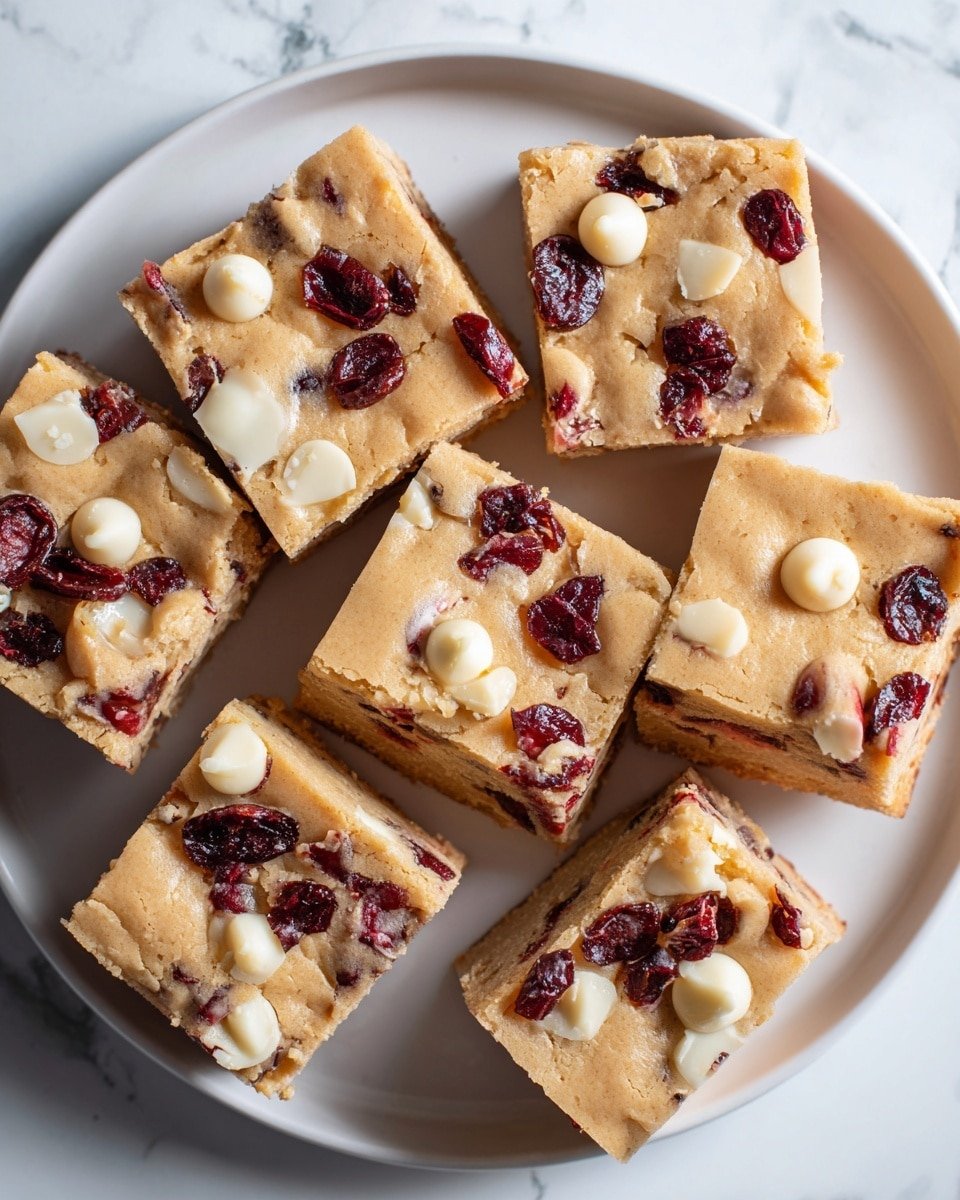 Cranberry White Chocolate Bliss Blondies Recipe - Recipe Image — Cranberry White Chocolate Bliss Blondies, cranberry blondies, white chocolate blondies, fruity dessert bars, quick blondie recipe