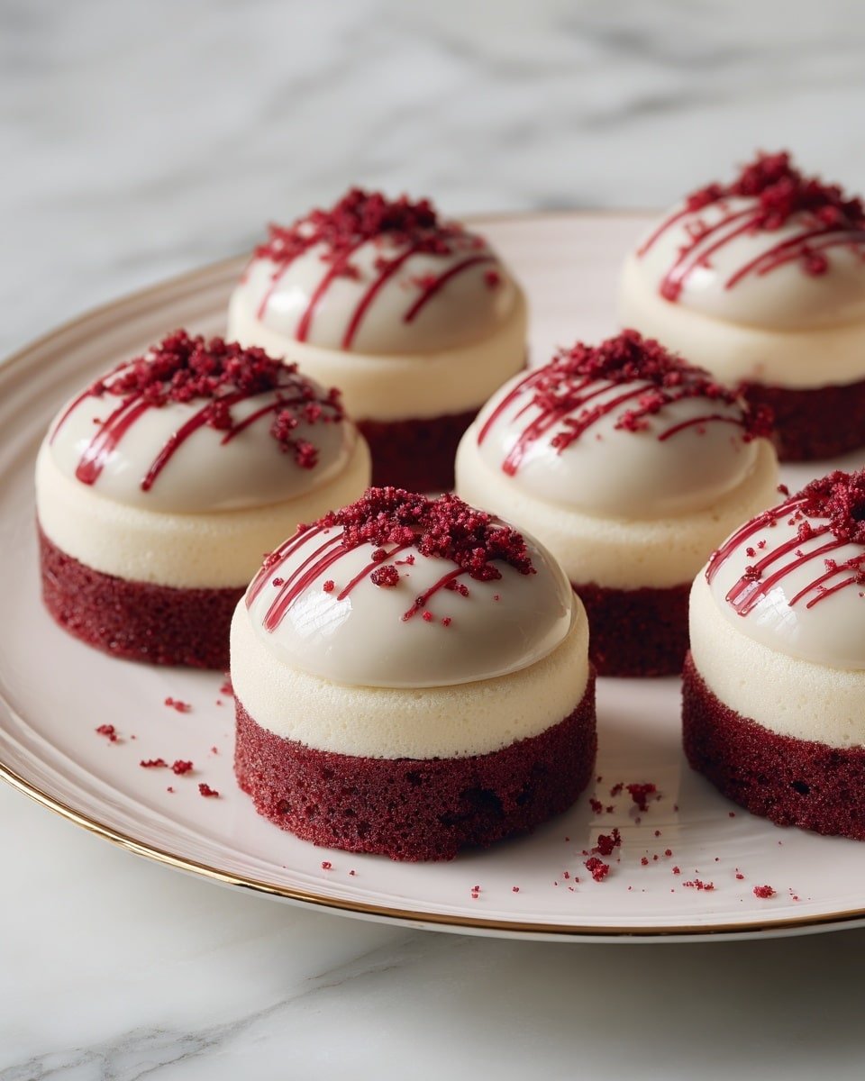 Red Velvet Cheesecake Bites Recipe - Recipe Image — Red Velvet Cheesecake Bites, Red Velvet Dessert, Cheesecake Bites Recipe, Bite-Sized Red Velvet Treats, Festive Cheesecake Bites