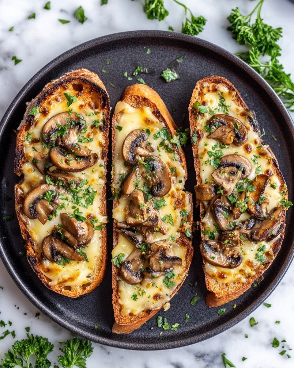 Gourmet Cheesy Mushroom and Garlic Toasts Recipe - Recipe Image — Gourmet Cheesy Mushroom and Garlic Toasts, cheesy mushroom toasts, garlic mushroom appetizer, gourmet mushroom bruschetta, easy cheesy toasts