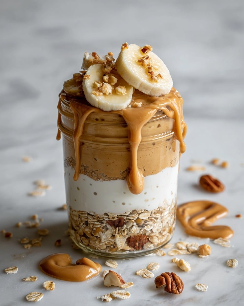 Peanut Butter Banana Overnight Oats Recipe - Recipe Image — Peanut Butter Banana Overnight Oats, healthy overnight oats, easy breakfast recipes, nutritious banana oats, creamy breakfast ideas