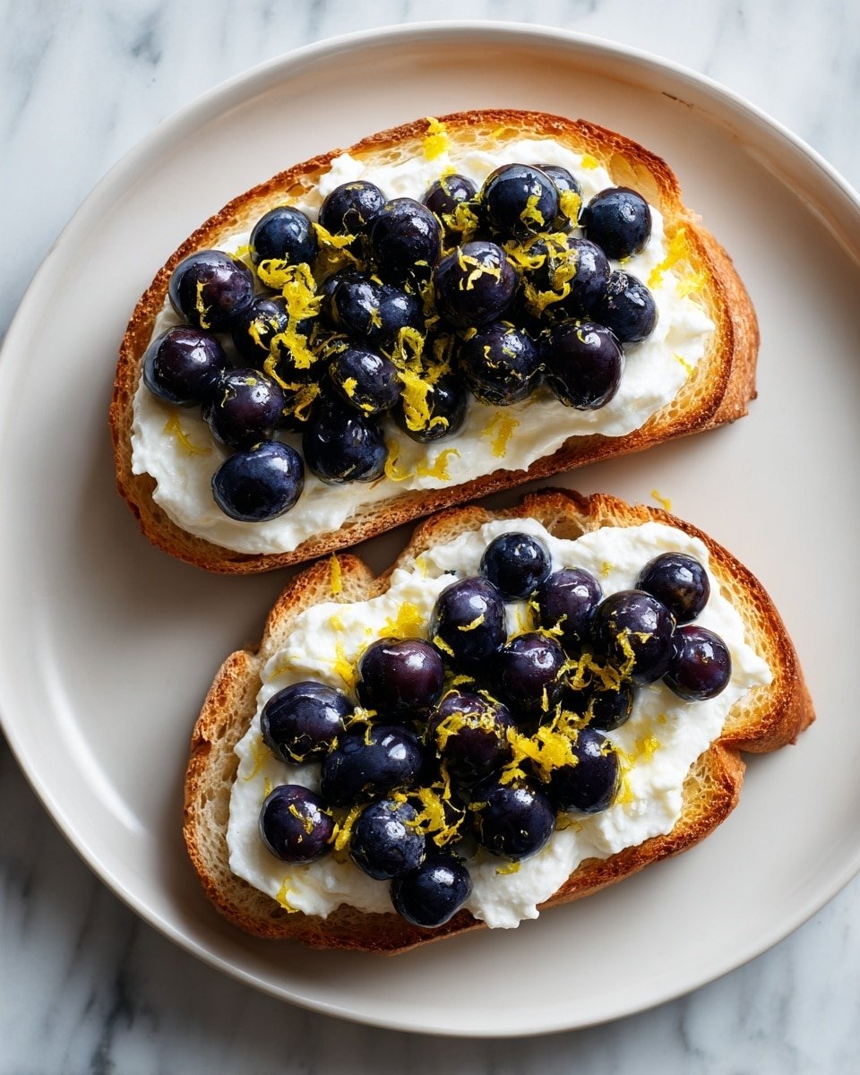 Lemon Blueberry Ricotta Toast With Honey Recipe - Recipe Image — Lemon Blueberry Ricotta Toast With Honey, healthy blueberry toast, easy breakfast ideas, quick brunch recipe, citrus fruit ricotta toast