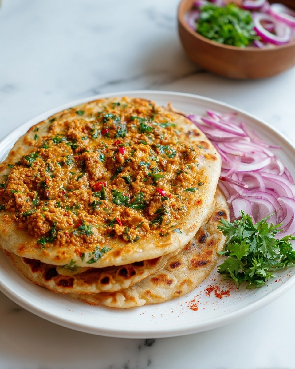 Lahmacun Recipe - Recipe Image — Lahmacun Turkish flatbread, how to make Lahmacun, authentic Lahmacun topping, Turkish street food Lahmacun, homemade Lahmacun recipe