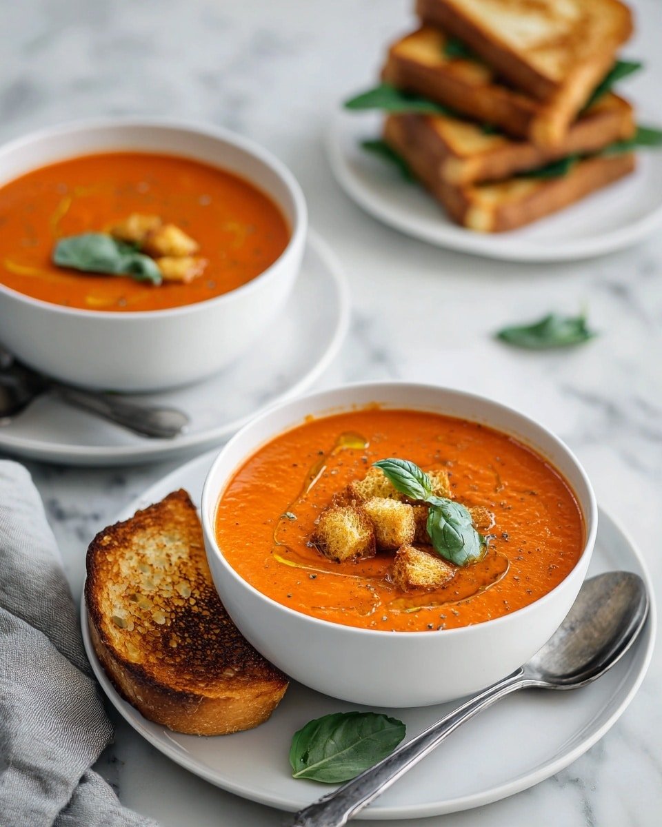Creamy Tomato Basil Soup Recipe - Recipe Image — Creamy Tomato Basil Soup, homemade tomato basil soup, easy tomato basil soup recipe, roasted tomato soup, quick healthy soup