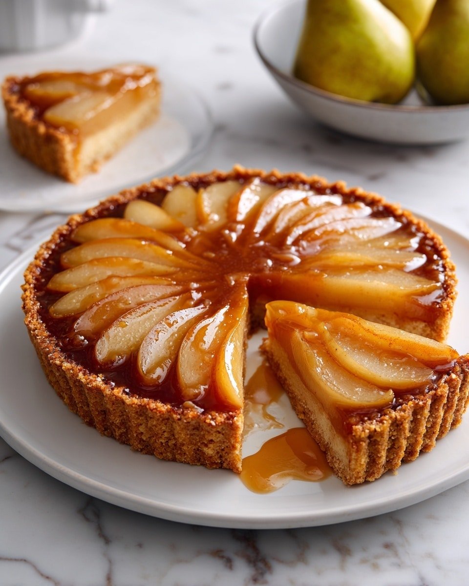 Pear Tarte Tatin Recipe - Recipe Image — Pear Tarte Tatin, caramelized pear tart, French dessert with pears, easy pear tart recipe, baked pear dessert