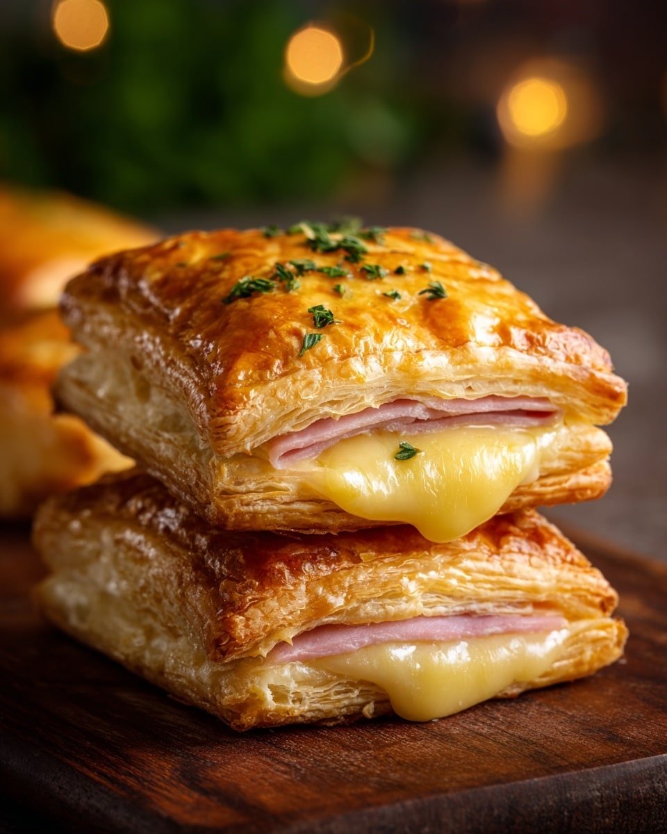 Ham and Cheese Puff Pastry Pockets Recipe - Recipe Image — Ham and Cheese Puff Pastry Pockets, savory puff pastry snacks, easy ham and cheese appetizer, flaky pastry bites, quick lunch ideas with ham and cheese