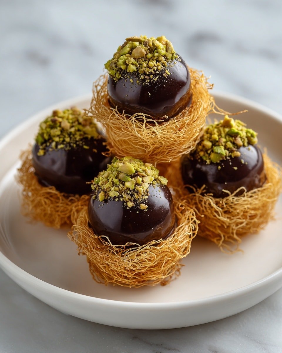 Luxurious Dubai Chocolate Balls with Pistachio Filling Recipe - Recipe Image — Dubai Chocolate Balls with Pistachio Filling, Luxurious Dubai Chocolate Balls, Pistachio-filled Chocolate Treats, Middle Eastern Chocolate Desserts, Gourmet Chocolate Balls