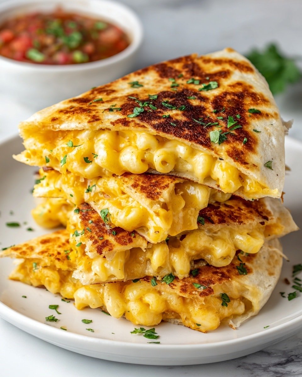 Mac and Cheese Quesadillas Recipe - Recipe Image — Mac and Cheese Quesadillas, cheesy quesadilla recipe, leftover mac and cheese ideas, easy comfort food, quick snack recipes