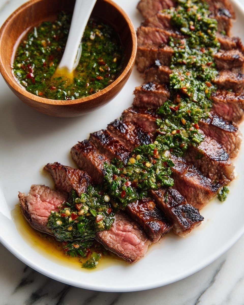 Chimichurri Flank Steak Recipe - Recipe Image — Chimichurri Flank Steak, flank steak with chimichurri, Argentine-style flank steak, easy steak dinner, flavorful grilled steak