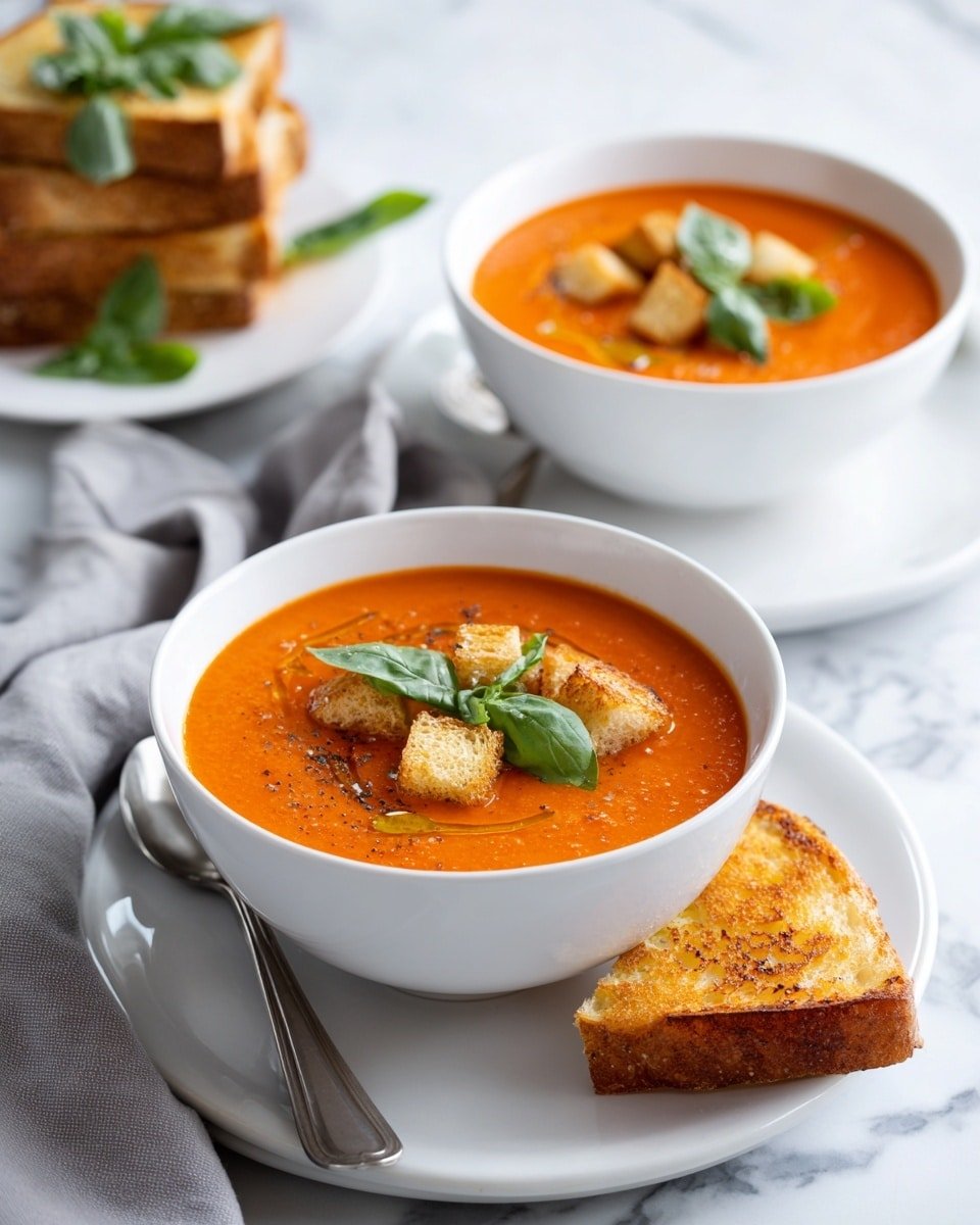 Creamy Tomato Basil Soup Recipe - Recipe Image — Creamy Tomato Basil Soup, homemade tomato basil soup, easy tomato basil soup recipe, roasted tomato soup, quick healthy soup