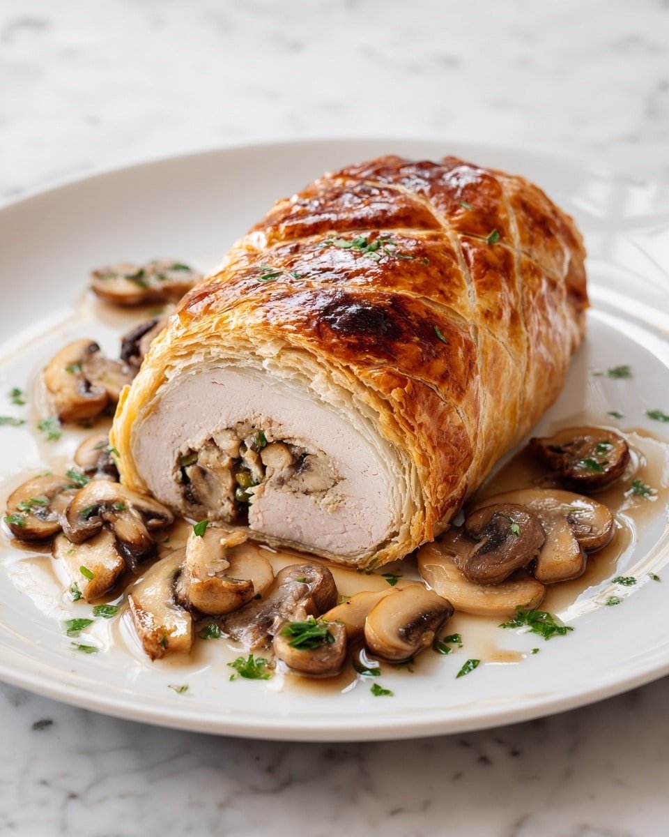 Filet Mignon en Croûte aux Champignons Recipe - Recipe Image — Filet Mignon en Croûte aux Champignons, French Beef Wellington, Elegant mushroom beef dish, Classic French filet recipe, Gourmet mushroom crust entrée