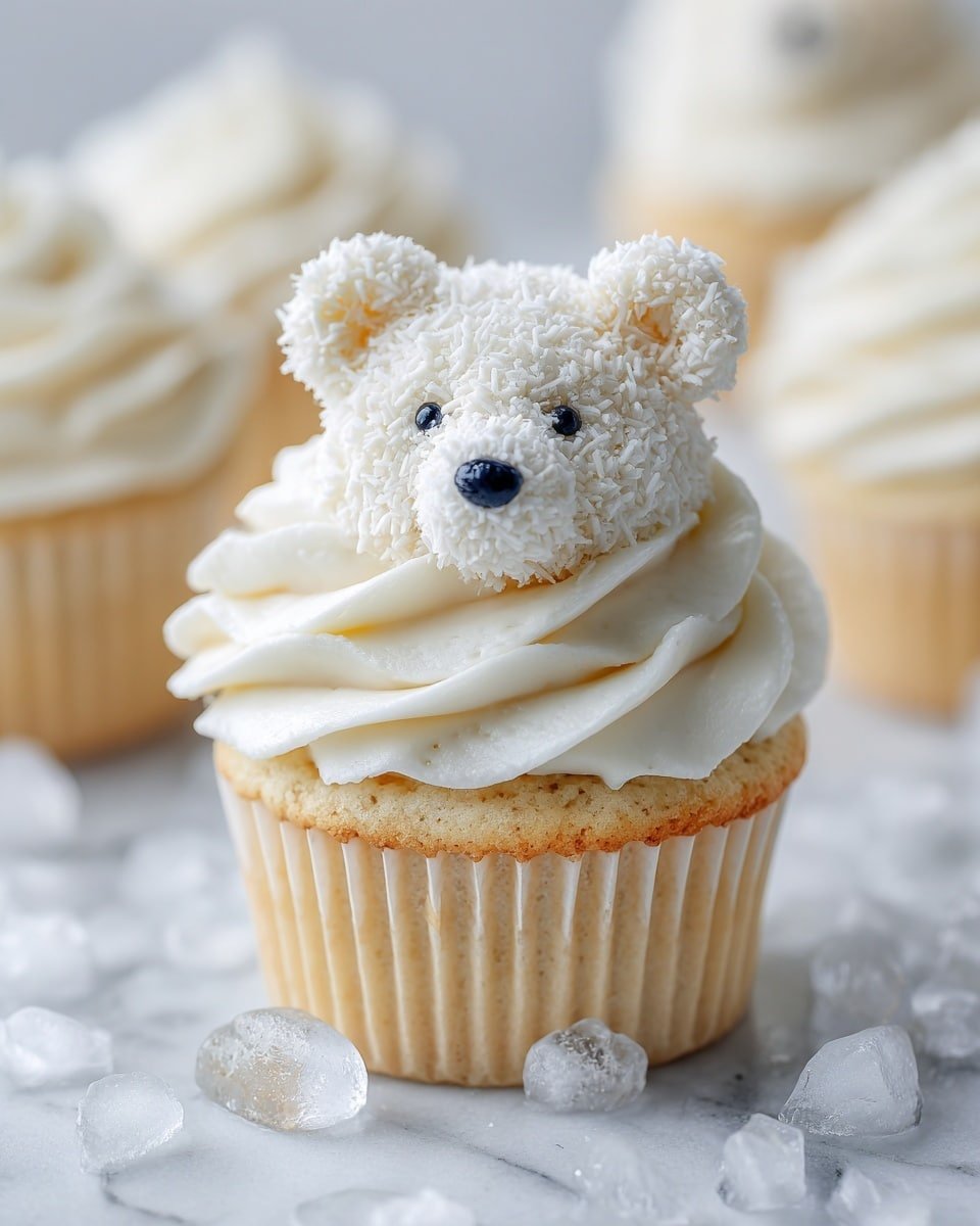 Polar Bear Cupcakes Recipe - Recipe Image — Polar Bear Cupcakes, Polar Bear Cupcakes recipe, cute cupcake ideas, holiday baking treats, animal-themed cupcakes