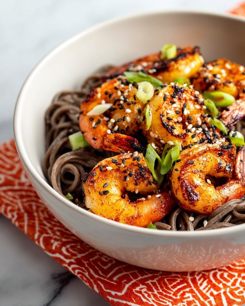 Sesame Garlic Shrimp & Soba Recipe - Recipe Image — Sesame Garlic Shrimp & Soba, sesame garlic shrimp recipe, soba noodle recipes, quick Asian shrimp stir-fry, easy seafood dinner ideas