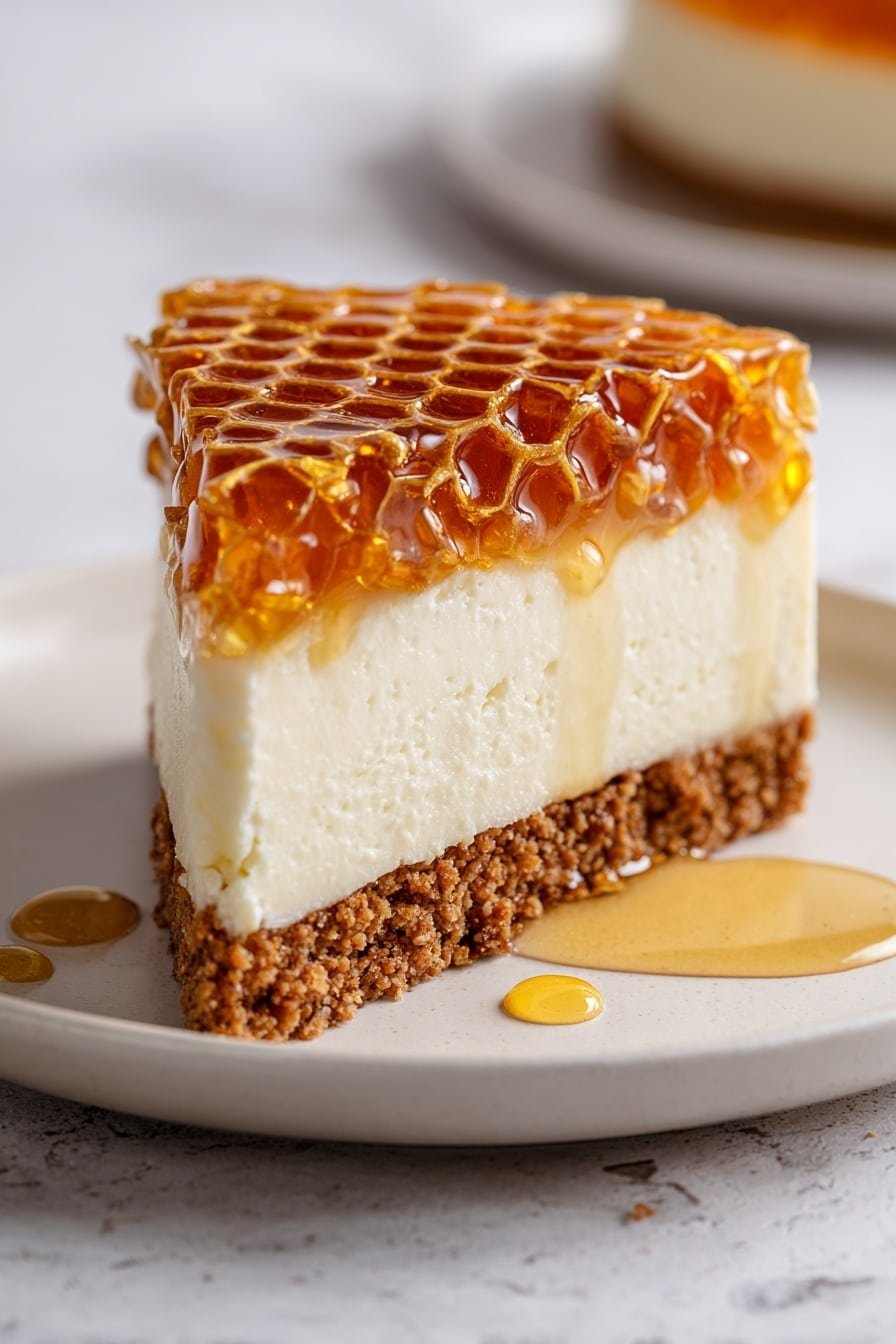 Lemon Lavender Cheesecake with Honeycomb Recipe - Article Image 2 — Lemon Lavender Cheesecake, Honeycomb Cheesecake, Lemon Lavender Dessert, Floral Cheesecake Recipe, Elegant Cheesecake with Honeycomb