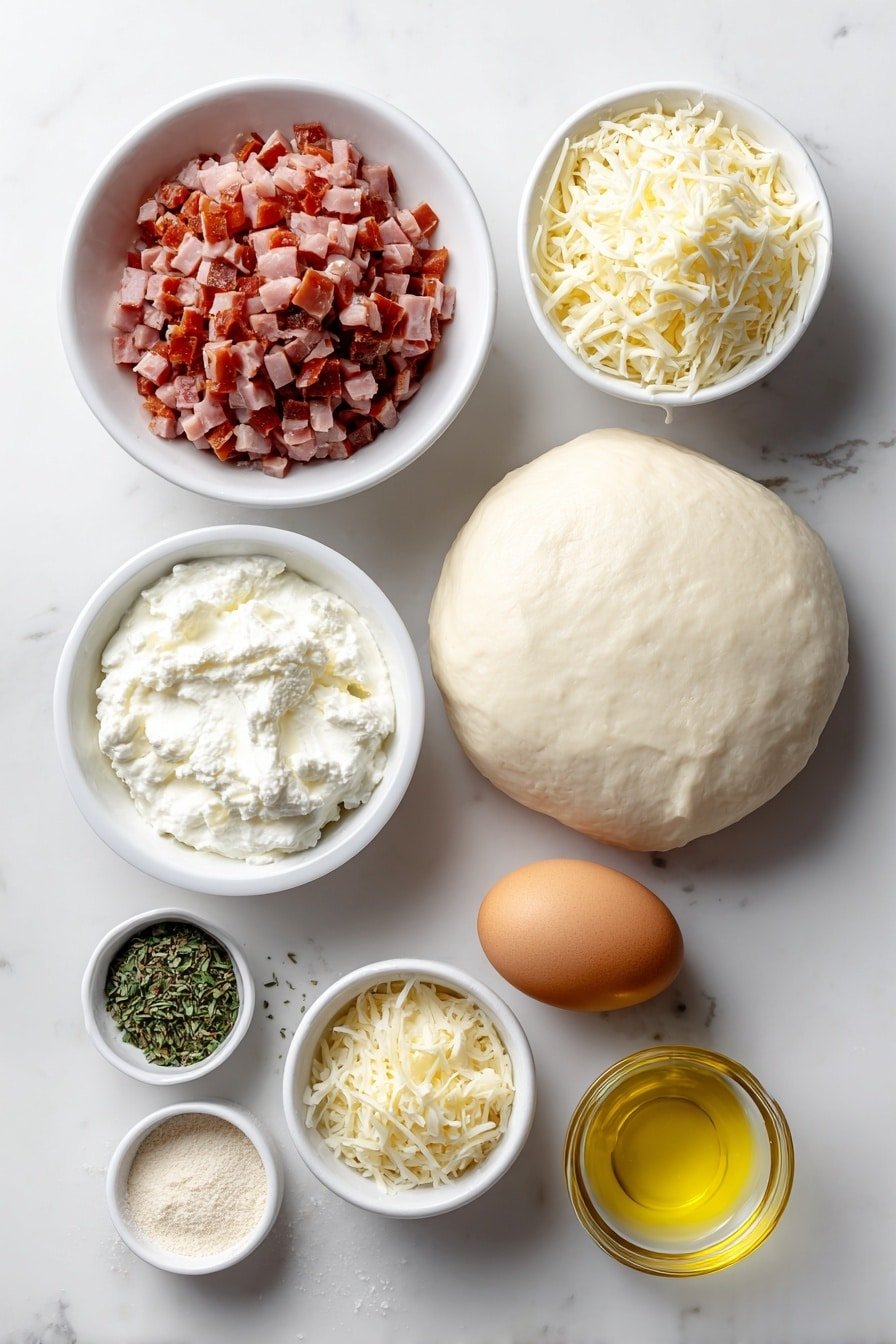 Ham and Cheese Calzones Recipe - Ingredients Image — Ham and Cheese Calzone, Calzones recipe, cheesy calzones, homemade calzones, savory calzones