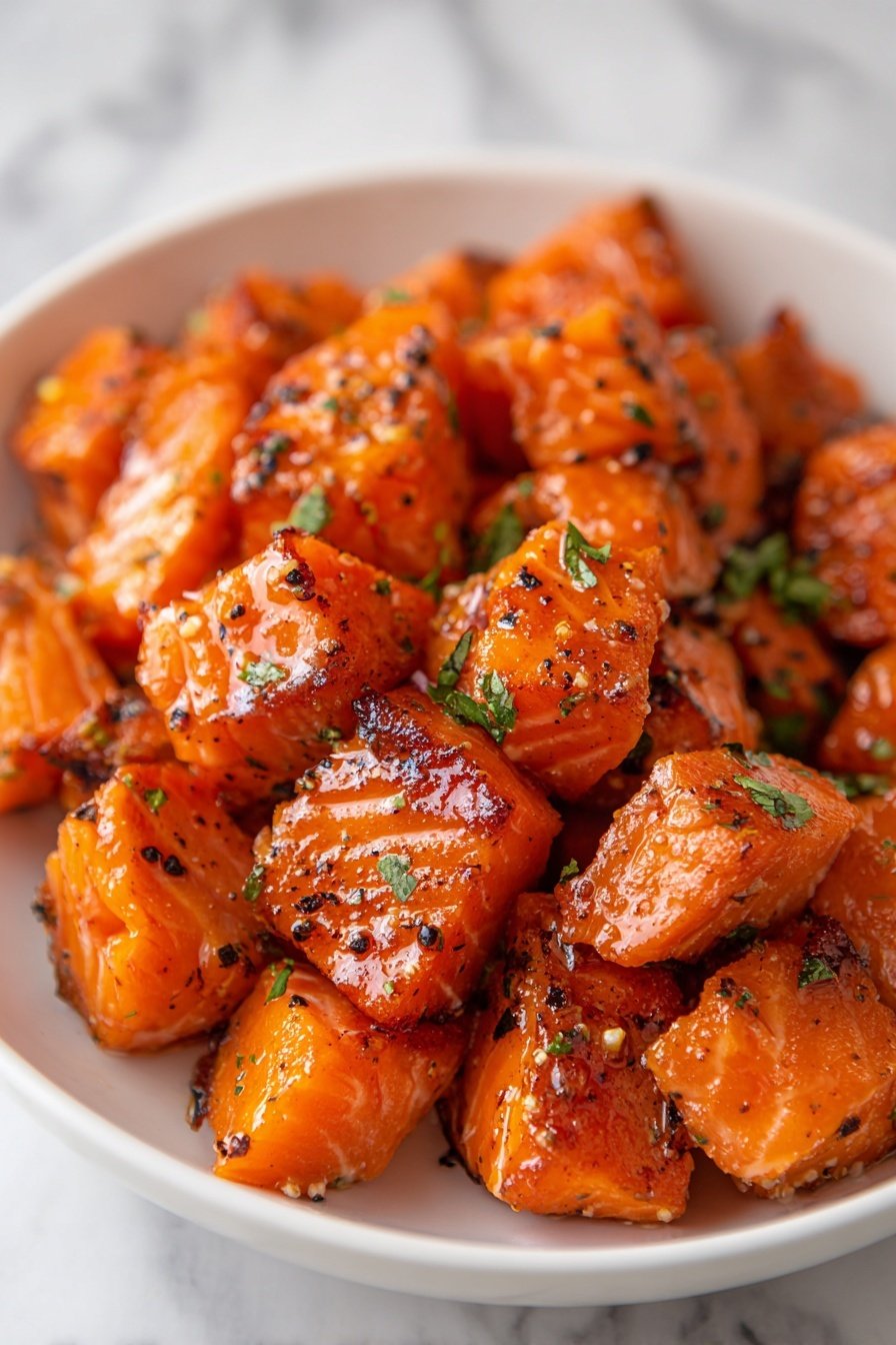 Hot Honey Salmon Bites Recipe - Article Image 1 — Hot Honey Salmon Bites, salmon appetizer ideas, quick fish recipes, sweet spicy salmon, easy seafood dinner