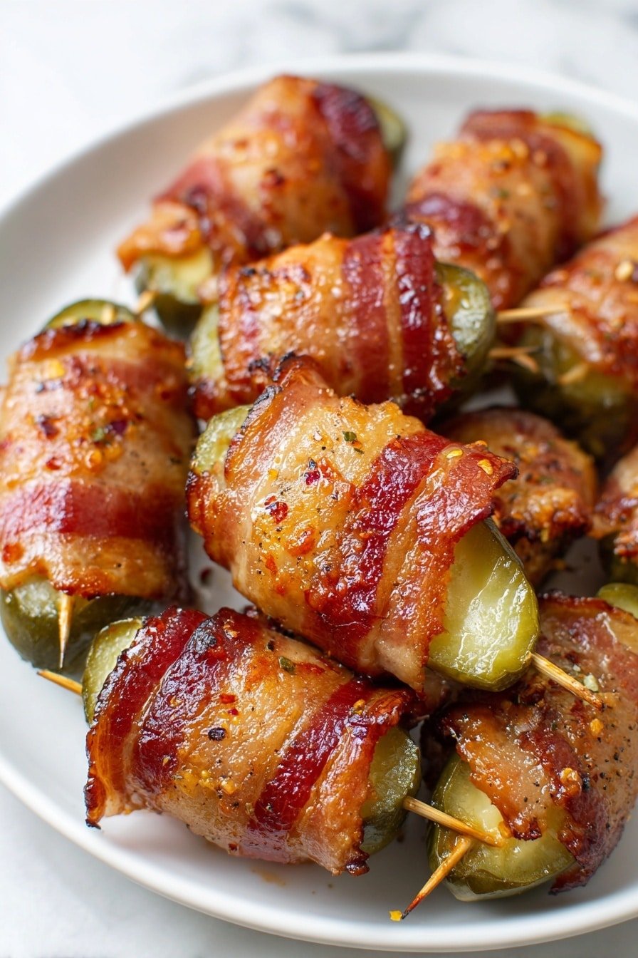 Bacon-Wrapped Pickles Appetizer Recipe - Article Image 1 — Bacon-Wrapped Pickles Appetizer, bacon-wrapped pickle appetizer, easy bacon pickles recipe, party appetizer with bacon and pickles, savory bacon pickle bites