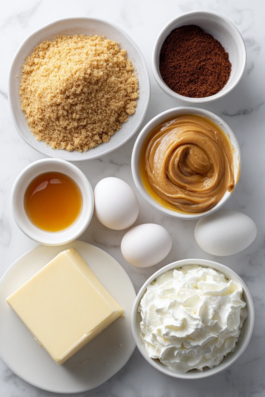 Cookie Butter Caramel Cheesecake Recipe - Ingredients Image — Cookie Butter Caramel Cheesecake, easy cookie butter cheesecake, caramel cheesecake with cookie butter, decadent cookie butter dessert, homemade caramel cheesecake