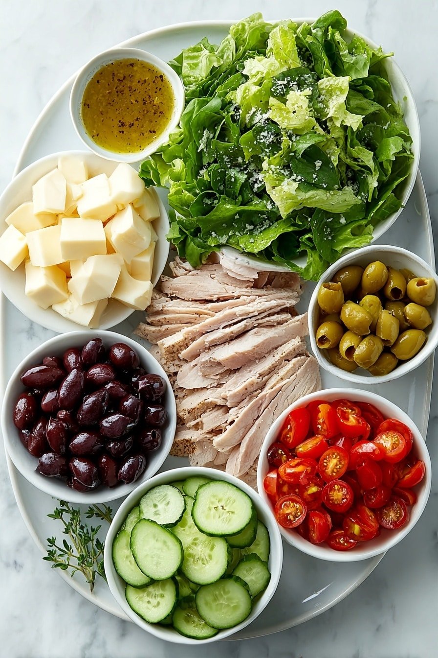 Italian Sub Salad Recipe - Ingredients Image — Italian Sub Salad, Italian Sub Salad recipe, easy Italian salad, quick summer salads, flavorful Italian salad