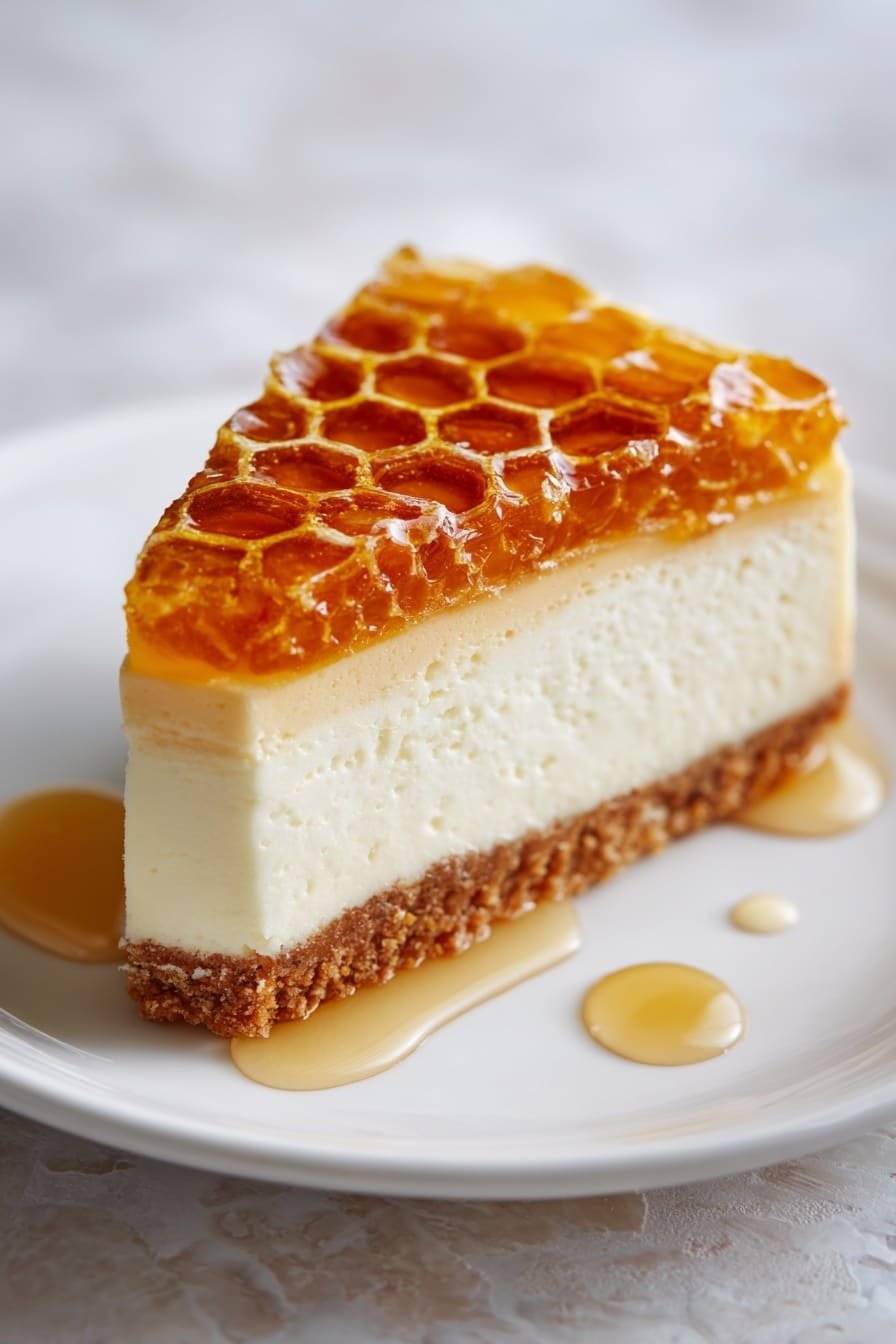 Lemon Lavender Cheesecake with Honeycomb Recipe - Article Image 1 — Lemon Lavender Cheesecake, Honeycomb Cheesecake, Lemon Lavender Dessert, Floral Cheesecake Recipe, Elegant Cheesecake with Honeycomb