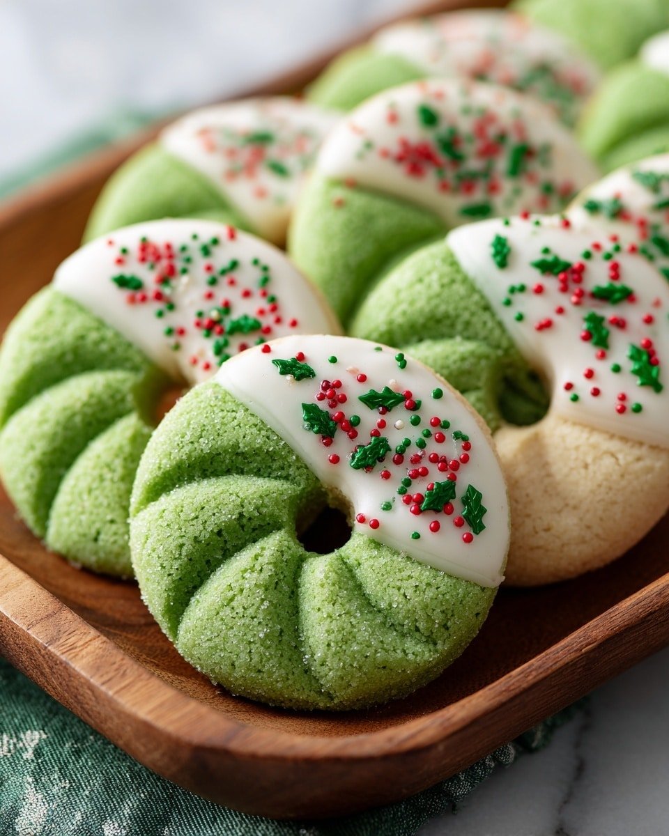 Matcha Butter Cookies with White Chocolate and Sprinkles Recipe - Recipe Image — Matcha Butter Cookies with White Chocolate and Sprinkles, matcha cookies, white chocolate cookies, festive cookie recipes, colorful cookie ideas