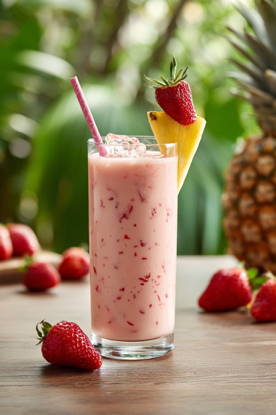 Virgin Strawberry Pina Colada Recipe - Article Image 1 — Virgin Strawberry Pina Colada, non-alcoholic tropical cocktail, healthy fruit smoothie, easy virgin pina colada, refreshing strawberry pineapple drink