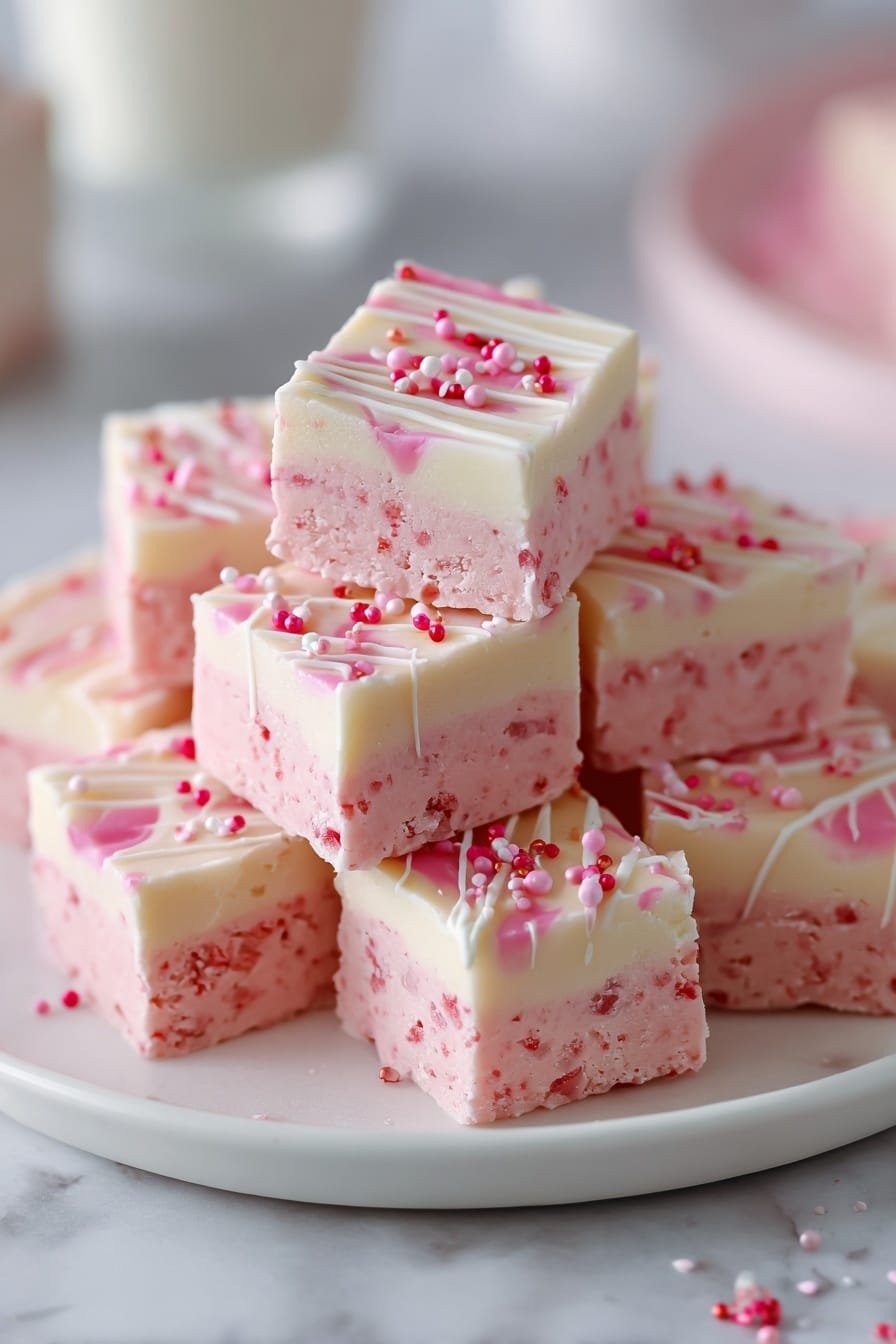 Valentine’s Day Sugar Cookie Fudge Recipe - Article Image 1 — Valentine’s Day Sugar Cookie Fudge, Valentine’s Day candy ideas, easy holiday fudge recipes, sugar cookie treats, festive Valentine’s fudge