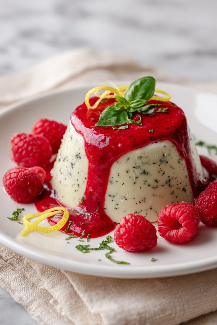 Lemon Basil Panna Cotta Recipe - Article Image 2 — Lemon Basil Panna Cotta, Lemon Basil dessert, Basil infused panna cotta, Easy panna cotta recipe, Elegant citrus dessert