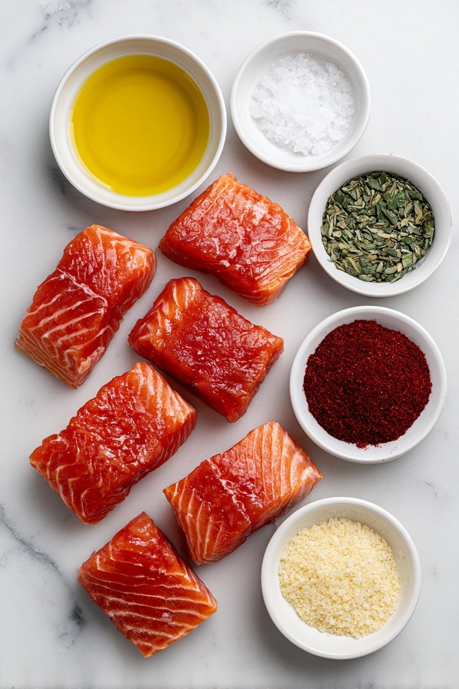 Hot Honey Salmon Bites Recipe - Ingredients Image — Hot Honey Salmon Bites, salmon appetizer ideas, quick fish recipes, sweet spicy salmon, easy seafood dinner