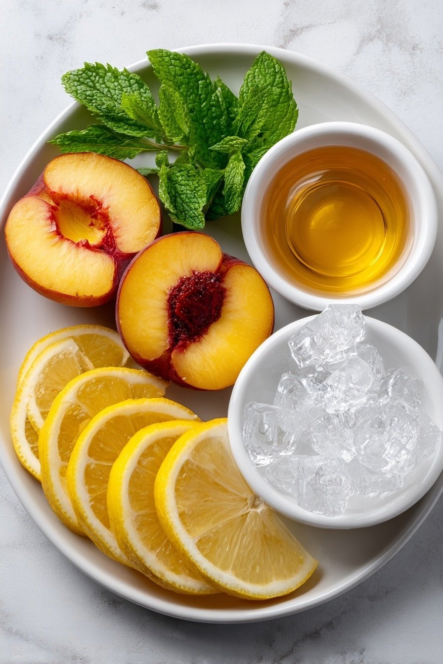 Frozen Peach Lemonade Slushie Recipe - Ingredients Image — Frozen Peach Lemonade Slushie, refreshing summer drinks, easy fruit slushie recipe, healthy cold beverages, quick homemade slushie