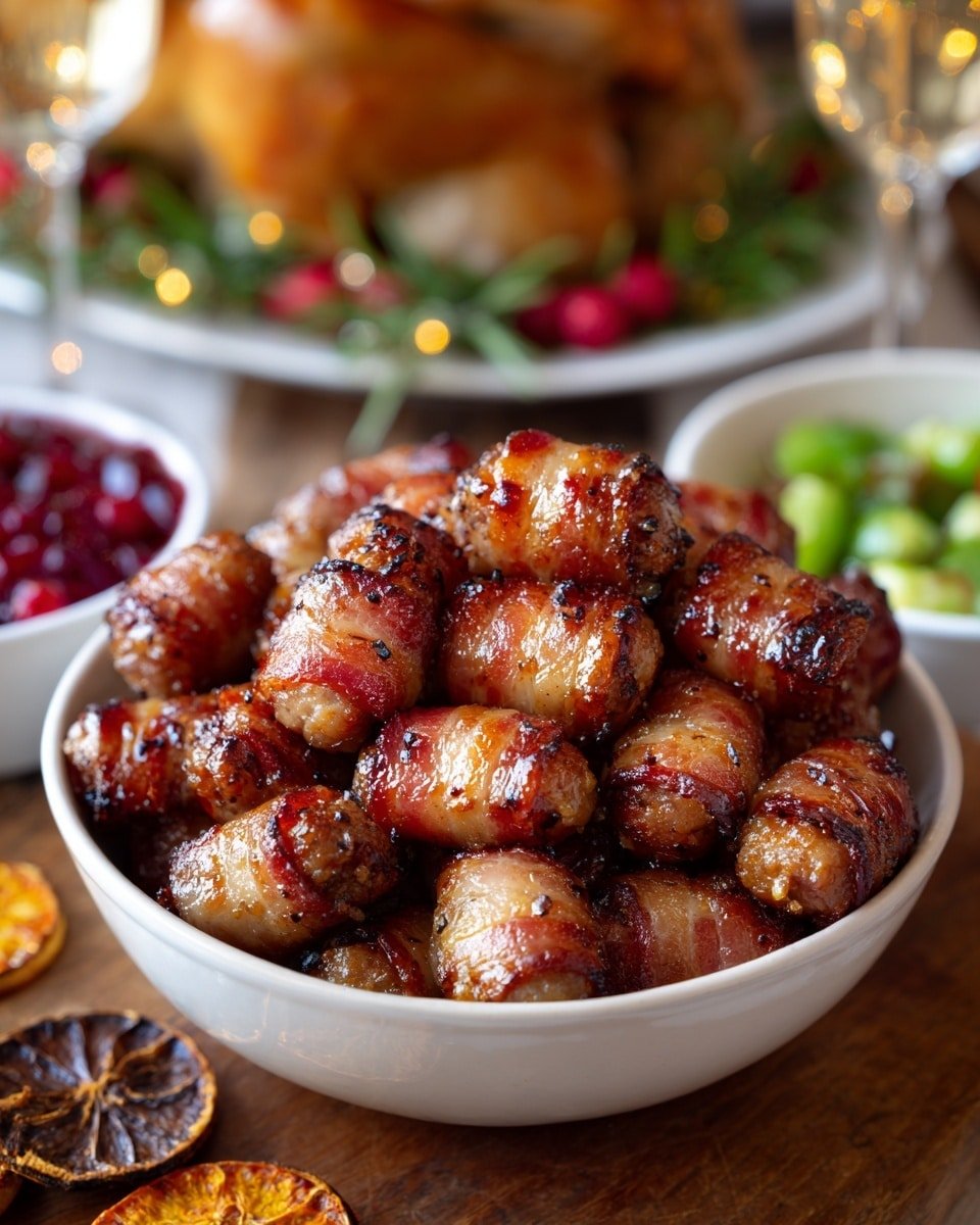 Honey-Glazed Pigs in Blankets Recipe - Recipe Image — Honey-Glazed Pigs in Blankets, Pigs in Blankets with Honey, Honey Glazed Sausage Bites, Sweet and Savory Party Snacks, Easy Honey-Pigs in Blankets