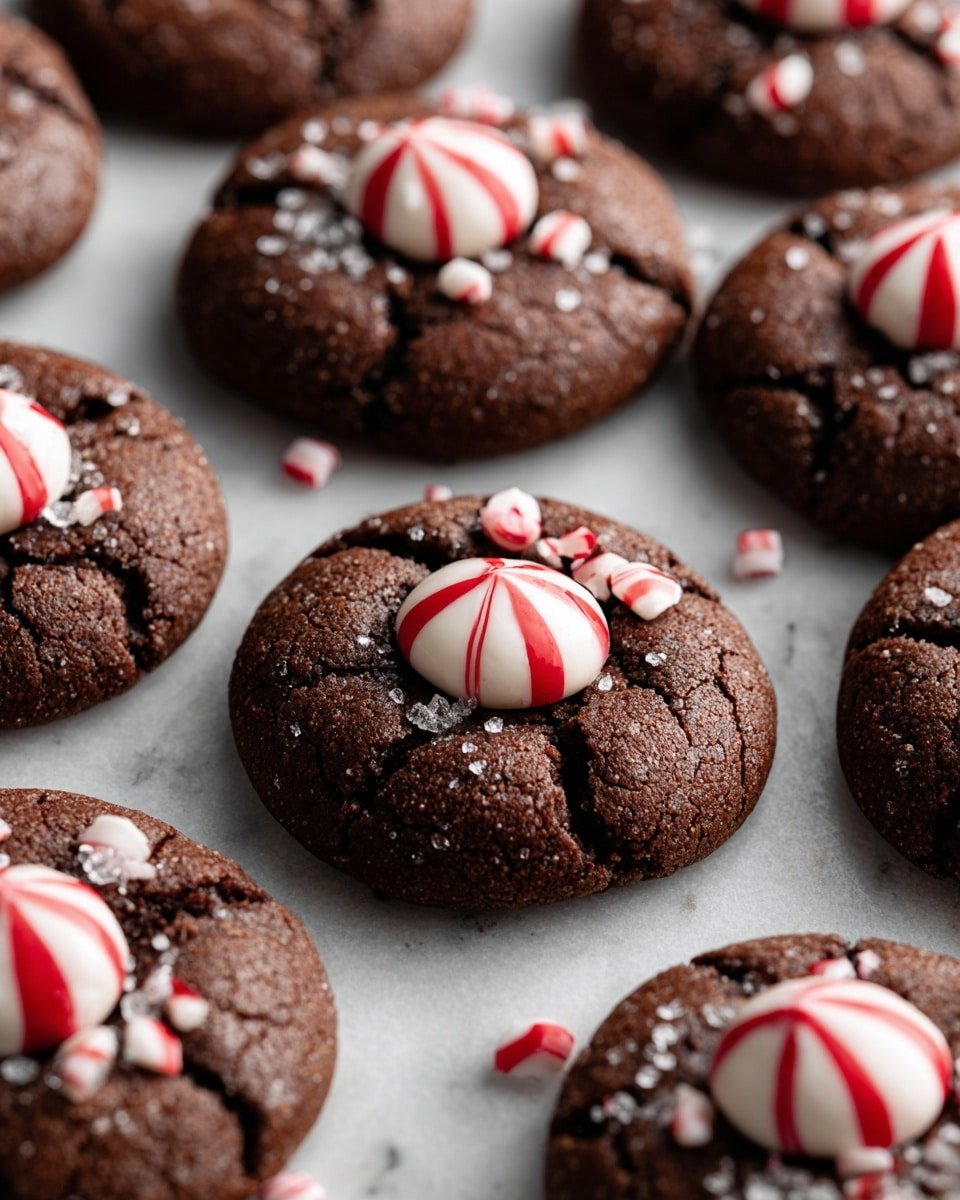 Peppermint Chocolate Blossom Cookies Recipe - Recipe Image — Peppermint Chocolate Blossom Cookies, peppermint chocolate cookies, holiday cookie recipes, chocolate mint cookies, festive dessert ideas