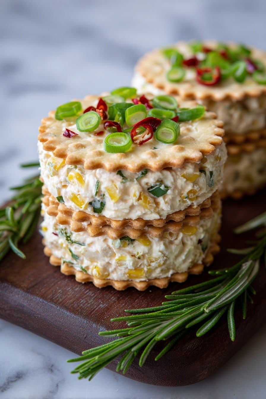 Cheesy Ritz Crackers Snack Bites Recipe - Article Image 2 — Cheesy Ritz Crackers Snack Bites, Easy cheesy snack ideas, No-bake appetizer recipes, Cheddar chive cracker bites, party snack recipes