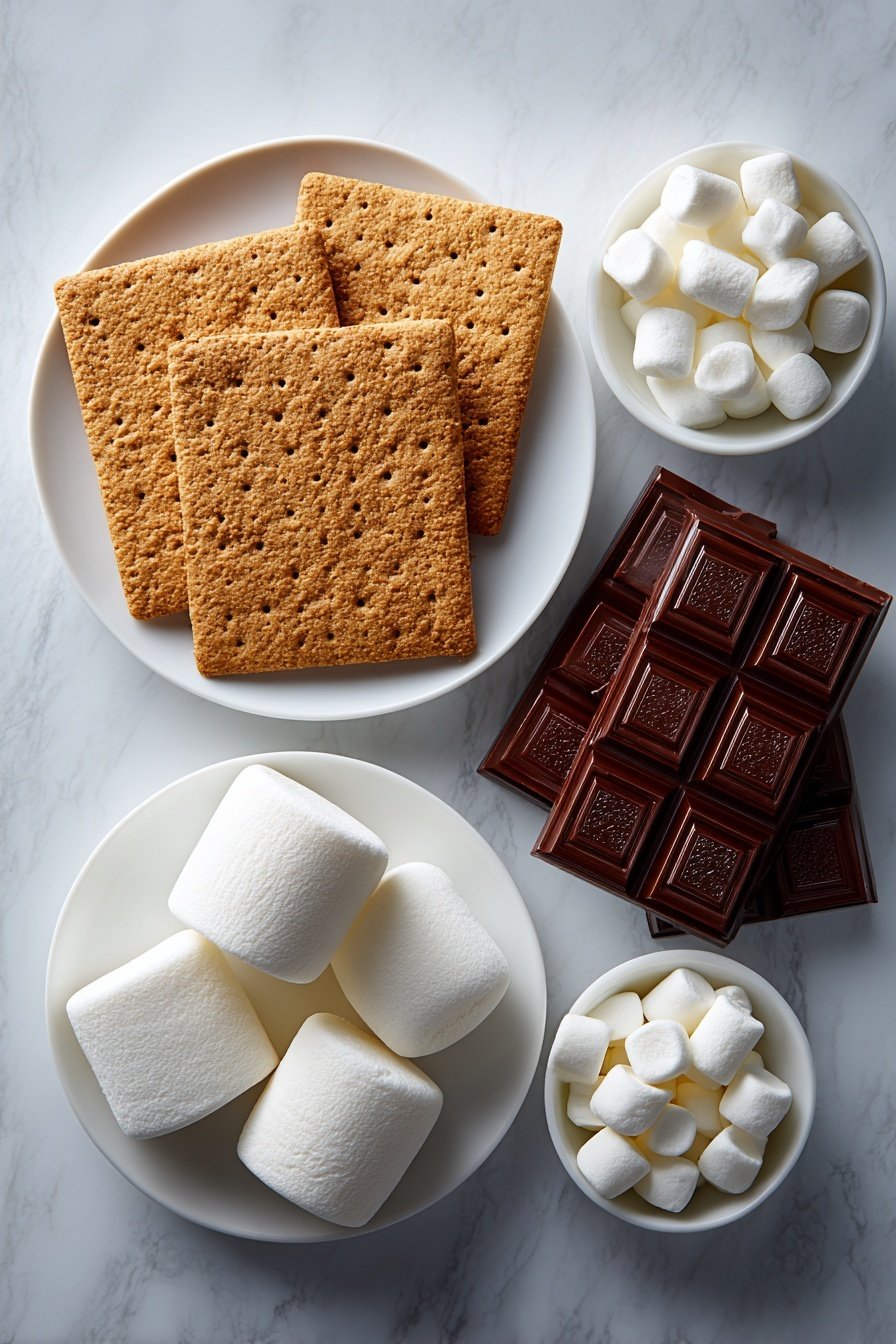 Air Fryer S'mores Recipe - Ingredients Image — Air Fryer S'mores, s'mores dessert, easy air fryer treats, quick s'mores recipe, indoor s'mores
