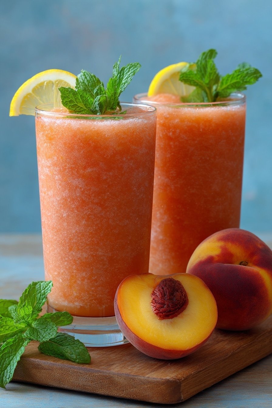 Frozen Peach Lemonade Slushie Recipe - Article Image 2 — Frozen Peach Lemonade Slushie, refreshing summer drinks, easy fruit slushie recipe, healthy cold beverages, quick homemade slushie