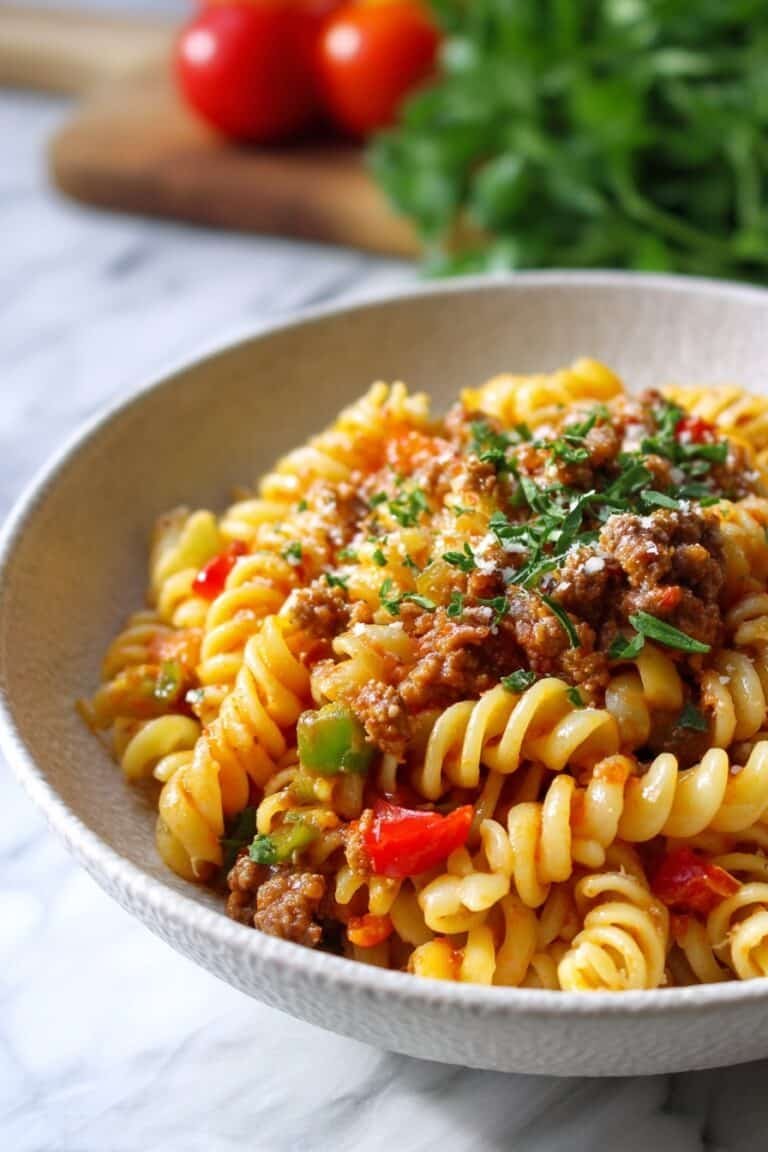 Cheesy Ground Beef Pasta Skillet Recipe