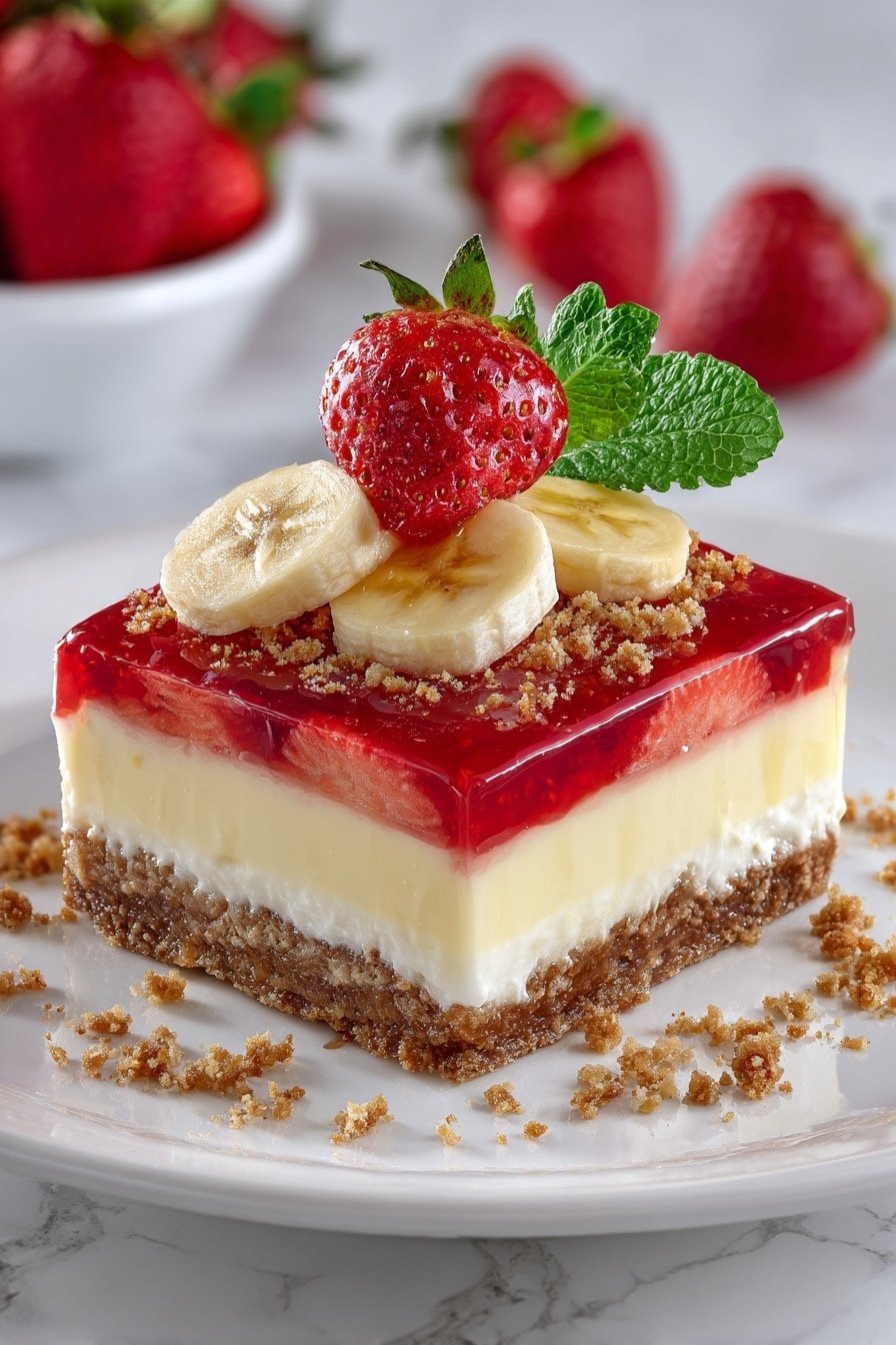 Banana Strawberry Cheesecake Recipe - Article Image 2 — Banana Strawberry Cheesecake, banana strawberry dessert, easy cheesecake recipe, fruit cheesecake, no-bake cheesecake
