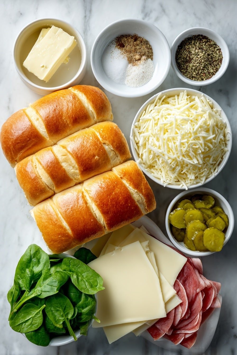 Garlic Butter Hot Roll Sandwiches Recipe - Ingredients Image — Garlic Butter Hot Roll Sandwiches, savory hot roll sandwiches, cheesy garlic rolls, easy hot roll recipes, comfort food sandwiches