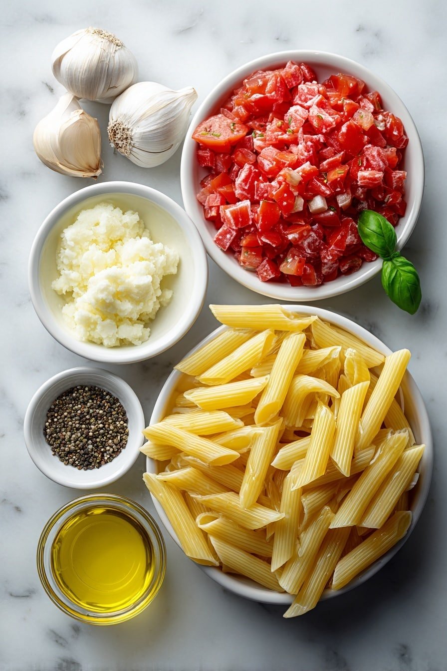 Creamy Tomato Garlic Pasta Recipe - Ingredients Image — Creamy Tomato Garlic Pasta, creamy tomato pasta, garlic pasta recipe, easy tomato pasta dish, comforting pasta dinner