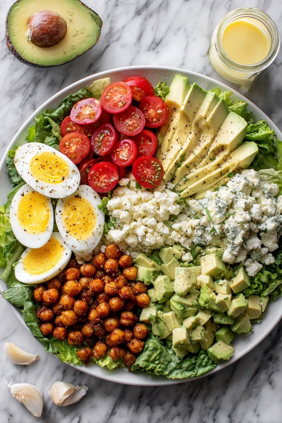 Crispy Chickpea Cobb Salad Recipe - Article Image 2 — Crispy Chickpea Cobb Salad, chickpea salad with crispy chickpeas, healthy cobb salad recipes, quick vegetarian salads, colorful lunch ideas
