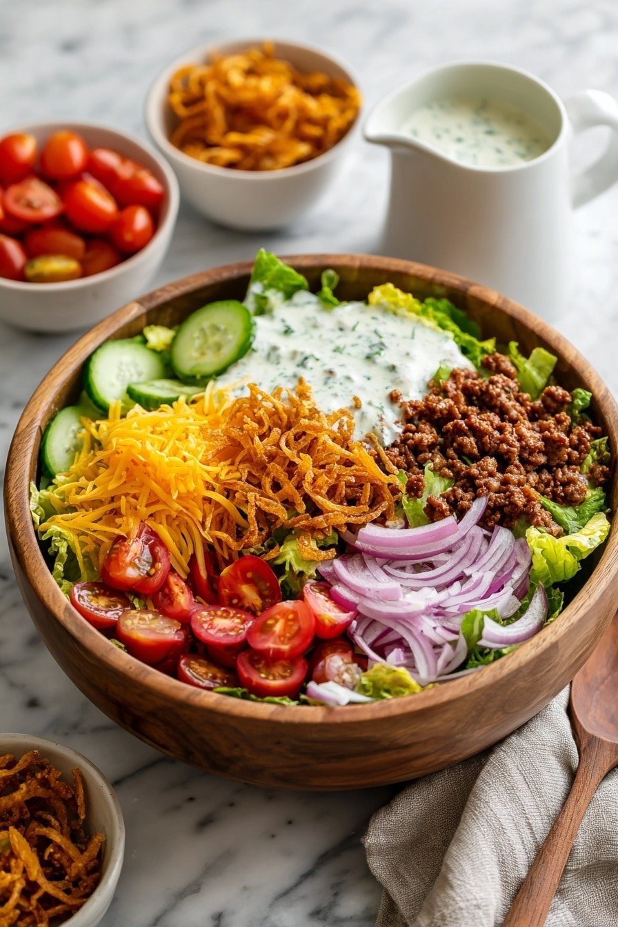 Crispy Rice Cheeseburger Salad Recipe - Article Image 2 — Crispy Rice Cheeseburger Salad, cheeseburger salad with crispy rice, easy crispy rice salad recipes, flavorful burger-inspired salads, quick weeknight salad ideas