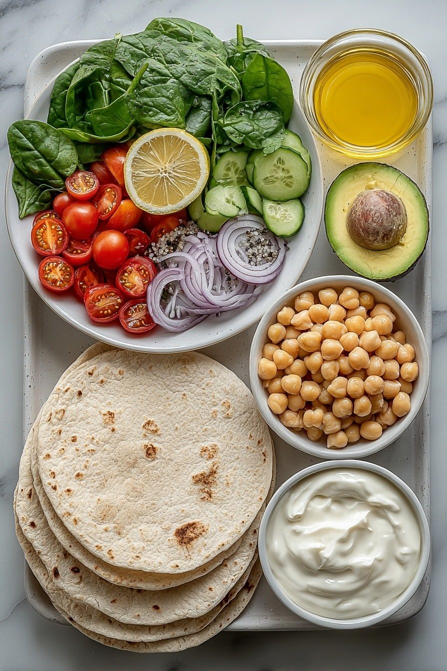 Green Goddess Chickpea Wraps Recipe - Ingredients Image — Green Goddess Chickpea Wraps, healthy chickpea wraps, easy vegan lunch ideas, fresh vegetarian wraps, quick plant-based recipes