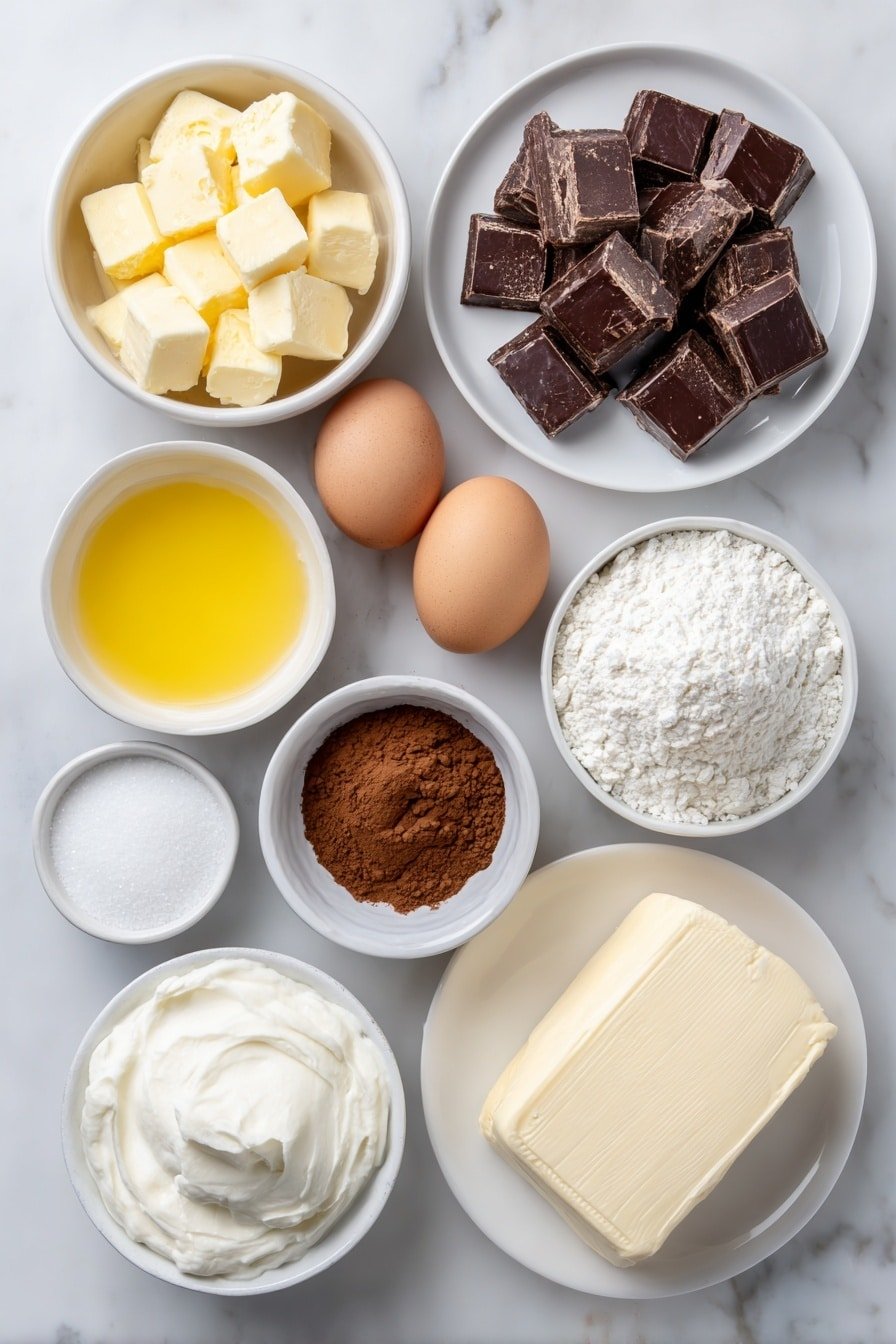 Peanut Butter Chocolate Mousse Brownies Recipe - Ingredients Image — Peanut Butter Chocolate Mousse Brownies, rich chocolate brownie recipe, peanut butter dessert, fudgy brownies with mousse topping, easy chocolate peanut butter dessert