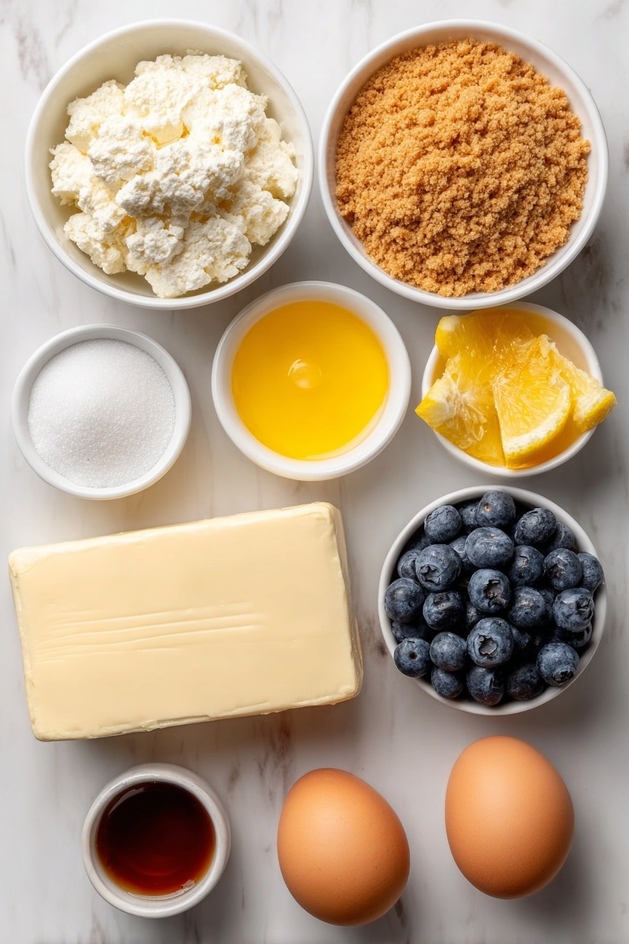 Lemon Blueberry Cheesecake Minis Recipe - Ingredients Image — Lemon Blueberry Cheesecake Minis, easy mini cheesecakes, blueberry dessert, lemon cheesecake bites, petite cheesecake recipes