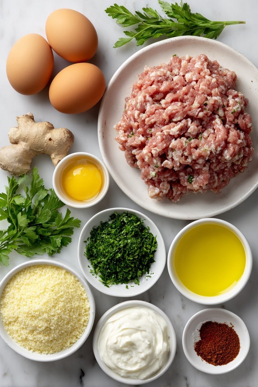 Flavorful Chicken Kofta with Garlic Yogurt Sauce Recipe - Ingredients Image — Flavorful Chicken Kofta with Garlic Yogurt Sauce, chicken kofta recipe, spicy chicken balls with yogurt sauce, easy chicken kofta dish, homemade chicken kofta